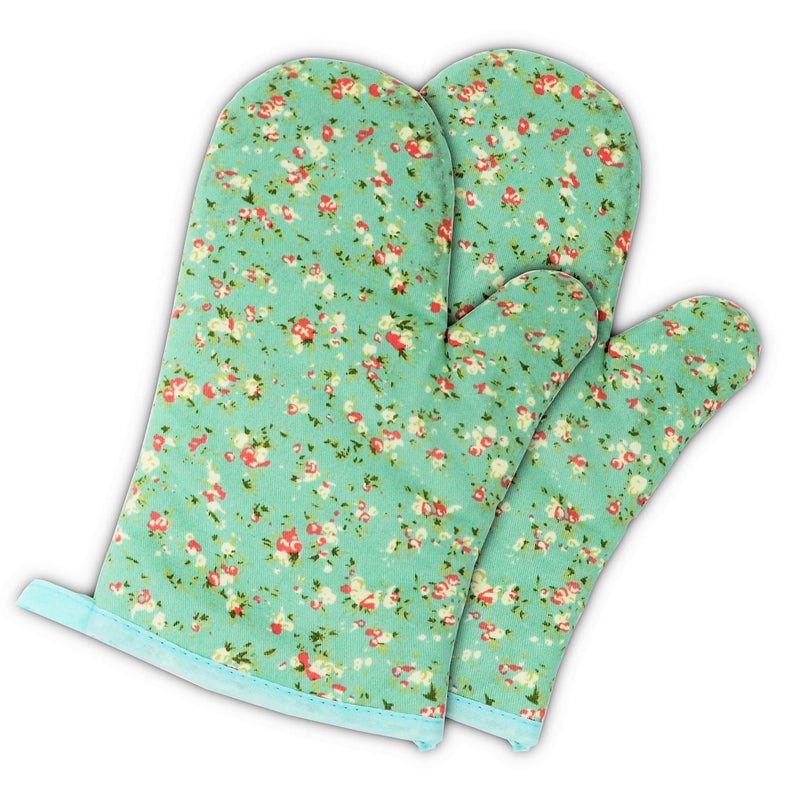 GreenFist Set of Two Oven Mitts | Heat Resistant Cotton Kitchen Pot Holder Gloves for Cooking,Barbecue,Baking,Grilling (Christmas Petite Flowers) - Image 1